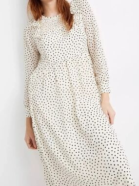 Polka Dot Long Sleeve Cream Midi Dress